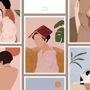 Cartões de felicitações, Cartões de desejos, Para imprimir, Conjunto de 6 cartões postais, Cartões postais com ilustrações femininas, Feliz Ano Novo, Ano Novo, Boas festas