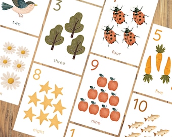 Schede numeriche Montessori da 1 a 10 – Schede didattiche stampabili per contare e contare per bambini piccoli e ragazzi
