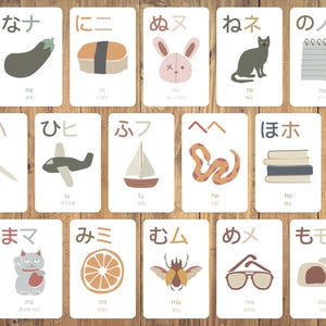 Tarjetas didácticas de hiragana y katakana / Tarjetas de aprendizaje de japonés con ilustraciones / Descarga instantánea e imprimible / Láminas educativas para niños