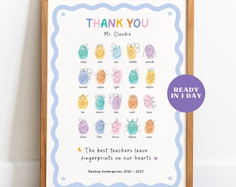 Personalized Fingerprint Teacher Appreciation Poster, Class Keepsake (Digital Download)