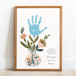 Abschiedsgeschenk für Kindergärtnerin, Abschiedsgeschenk für Kindergartenlehrerin, Handabdruck Strauß, Geschenk, Kindergarten, Danke, Karte, Dankeschön