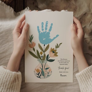 Cadeau d'adieu pour professeur de maternelle, bouquet d'empreintes de main, cadeau, jardin d'enfants, merci, carte, merci, DIY, cadeau de remerciement pour professeur