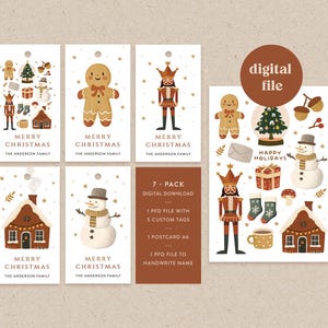 Etichette regalo di Natale personalizzate, confezione da 7, etichette natalizie personalizzate, etichette natalizie stampabili, bomboniere per le feste, cartoline di Buon Natale