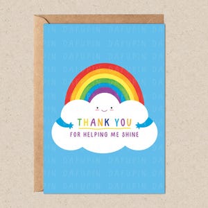 Tarjeta de agradecimiento para maestros imprimible, arcoíris y nubes / Regalo de fin de curso para guarderías y preescolares, descarga instantánea