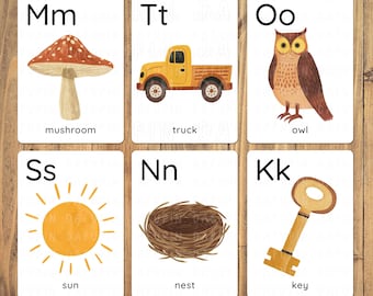 Tarjetas didácticas del alfabeto Montessori: Tarjetas ABC ilustradas (Descarga digital)