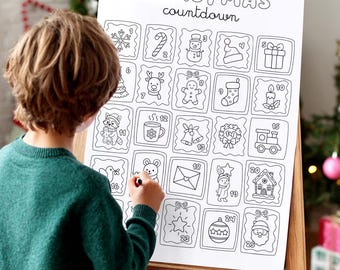 Christmas Coloring Poster for Kids – Advent Calendar Activity Printable – Holiday Countdown Poster Digital Download