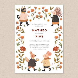 Faire-part modifiable pour animal de compagnie, invitation lapin chat, chien, modèle d'anniversaire animal mignon, toile d'invitation de fête d'enfants, invitation d'anniversaire pour animal de compagnie