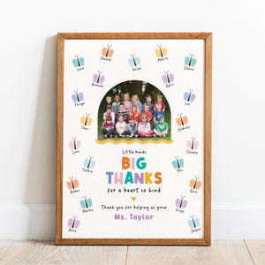 Póster personalizado de mariposa con huella dactilar / Regalo de fin de curso para profesores / Imprimible editable / Recuerdo de clase para estudiantes / Regalo de agradecimiento