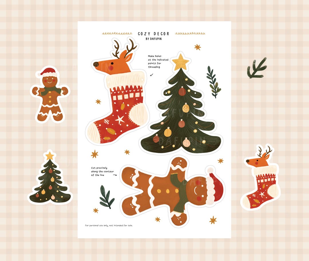 Printable Christmas Garland Tree & Gingerbread Man Decor (digital
