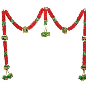 Rosso Bella Rete Nastro Porta Set Toran Artificiale Calendula Ghirlanda Fiori Fatti a mano Ghirlande Decorazione Casa Matrimonio Muro Appeso Indiano