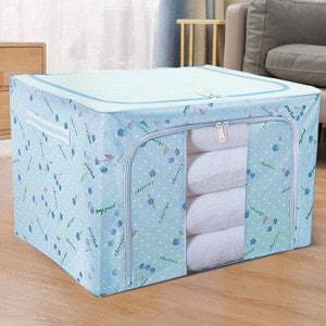 Living Storage Boxes Foldable Stackable Organizer Metal Frame Window Carry Handles for Bedding Clothes Closet Wardrobe Organizer Cloth Cover