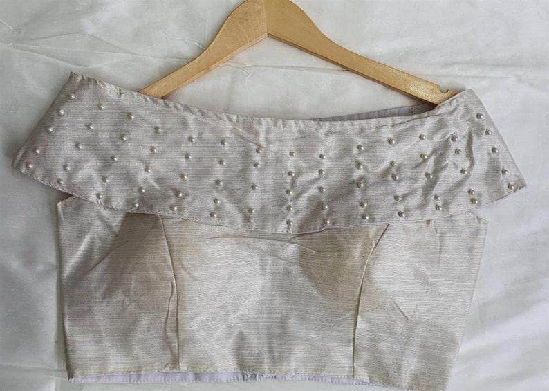 White New Designer Readymade Latest Beaded Saree Blouse Poly Silk Indian Fabric Craft Tunic Butterfly Top Sari Choli Wedding Wear For Women