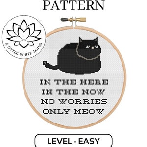 Inga bekymmer, bara mjau - Korsstygnsmönster - Digital nedladdning - Kompatibelt med Pattern Keeper-programvara - Nivå ENKELT - Söt svart kattordspråk
