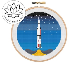 Saturn V Rocket - Kreuzstich MUSTER - Digitaler Download - Kompatibel mit Pattern keeper Software - Stufe MITTEL - Weltraum, Rakete, Apollo