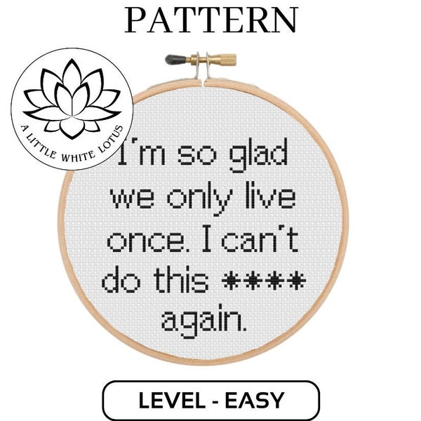 I'm So Glad We Only Live Once I Can't Do This **** Again - Cross Stitch PATTERN - Digital Download - Pattern Keeper Compatable - Level EASY