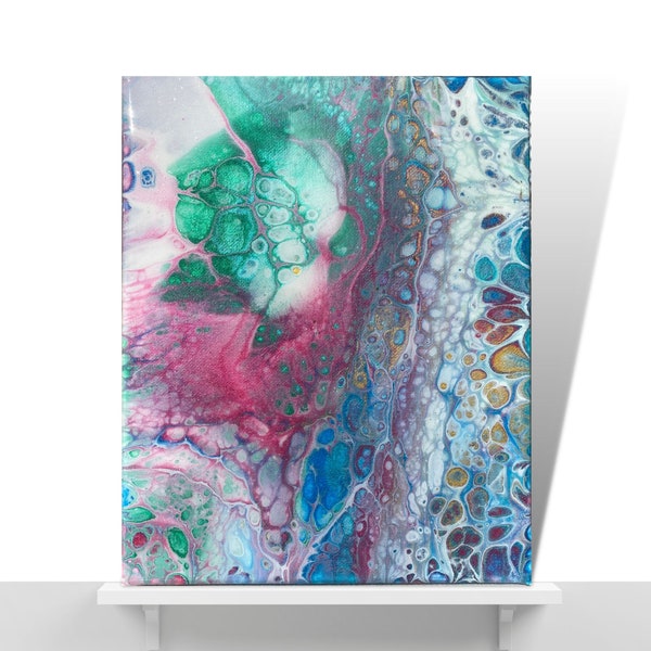 Spring Colors One-of-a-Kind Painting, 8x10 in. Acrylic Dutch Pour Painting on Canvas, Fluid Art Wall Decor, Modern Contemporary Wall Art