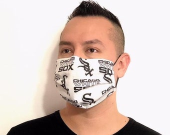 Chicago White Sox Mask, Triple Layered Face Mask, Nose Wire, Adjustable Elastic Ear Loops, Chin Tucked, Pocket for Filter, Made in Chicago