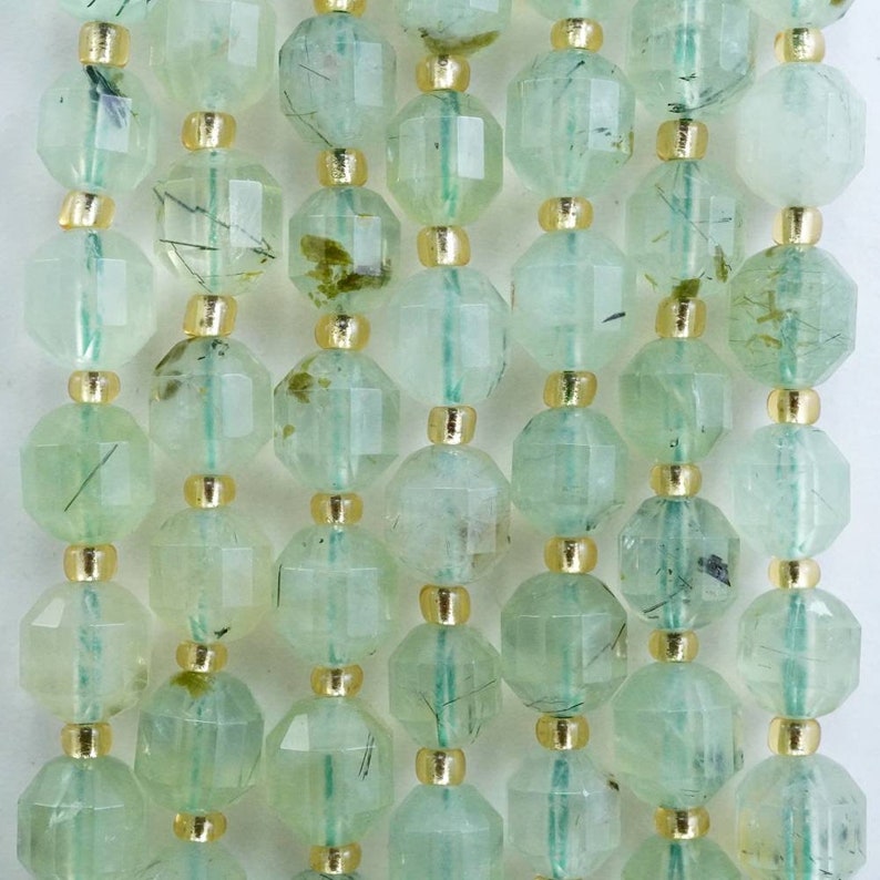 8x7mm 16Strand Prehnite Beads Faceted Barrel