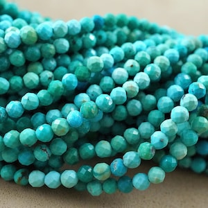 Turquoise Beads (Round)(Micro)(Faceted)(High Grade)(2mm)(2.5mm)(3mm)(15"Strand)