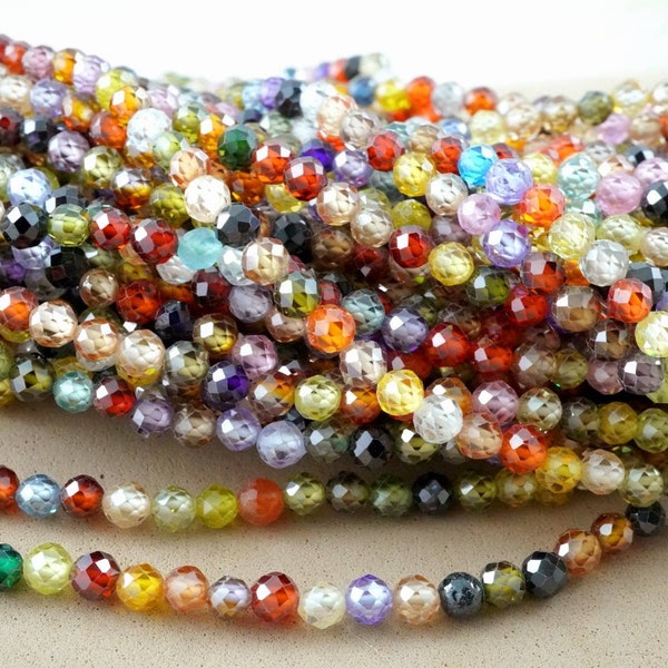 Cubic Zirconia Beads (Round)(Faceted)(Multi-Color)(Dyed)(2mm)(4mm)(16"Strand)