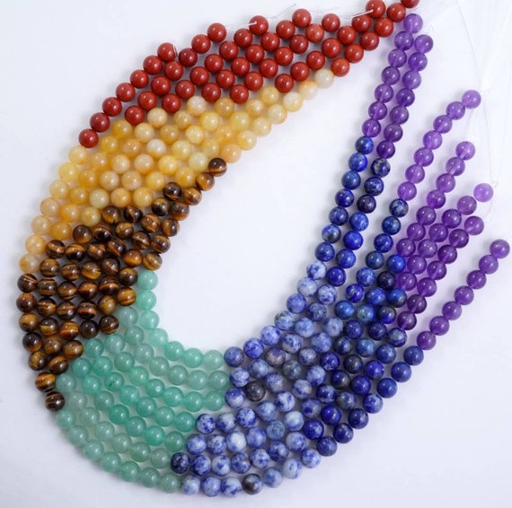 7 Chakra Natural Stone Beads 100pcs 8mm Round Genuine Real Stone Beading  Loose Gemstone Amethyse Color Mixed DIY Smooth Beads for Bracelet Necklace  Earrings Jewelry Making (7 Chakra Stone, 8mm)