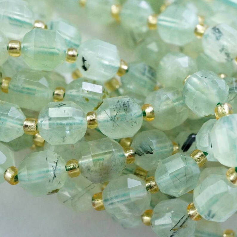 8x7mm 16Strand Prehnite Beads Faceted Barrel
