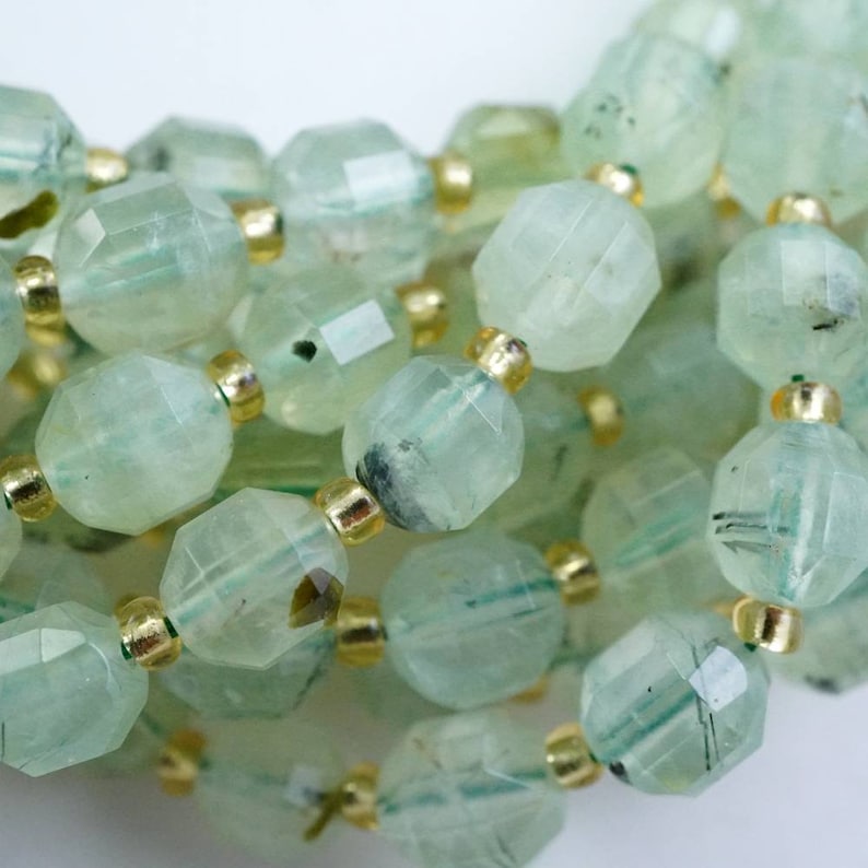 8x7mm 16Strand Prehnite Beads Faceted Barrel