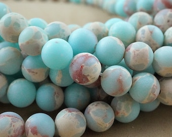 Perles de jaspe Aqua Terra (rond) (mat) (4 mm) (6 mm) (8 mm) (10 mm) (16" brin)