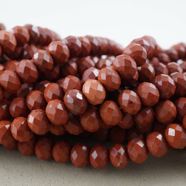 Red Jasper Beads (Rondelle)(Faceted)(6x4mm)(15.5"Strand)