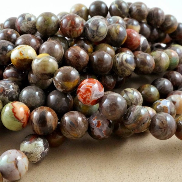 Mushroom Rhyolite Beads (Round)(Smooth)(4mm)(6mm)(8mm)(10mm)(12mm)(16"Strand)
