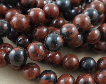 Perles d'obsidienne en acajou (rondes) (lisse) (4 mm) (6 mm) (8 mm) (10 mm) (12 mm) (fil 16")