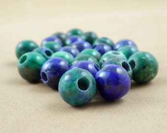 Perles de malachite d’azurite (grand trou) (rond) (lisse) (8mm) (10mm) (8 « Brin)