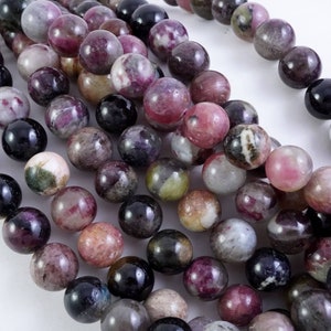 Watermelon Tourmaline Beads (Round)(Smooth)(5mm)(7mm)(8mm)(10mm)(16&quot;Strand)