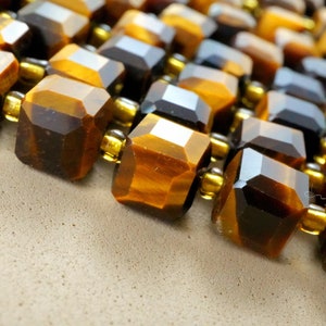 Tiger Eye Beads (Cube)(Faceted)(8mm)(15&quot;Strand)
