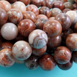 Red Lace Agate Beads (Round)(Smooth)(6mm)(8mm)(10mm)(16"Strand)