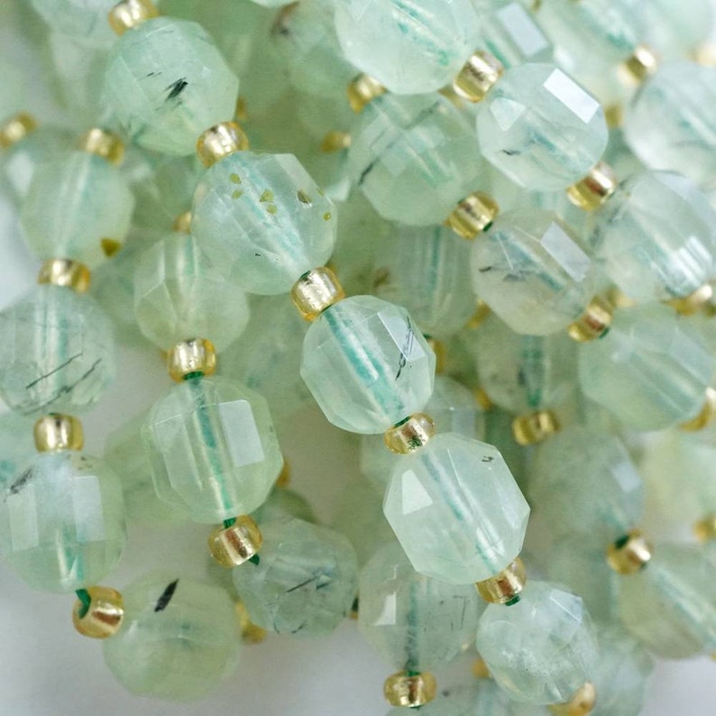 8x7mm 16Strand Prehnite Beads Faceted Barrel
