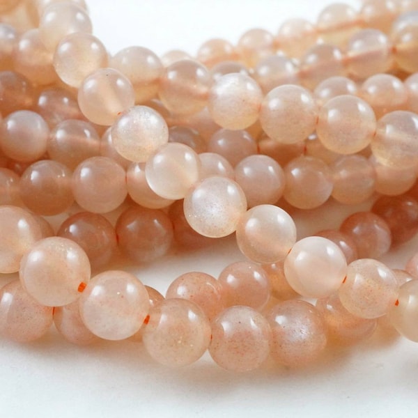 Peach Moonstone Beads (Round)(Smooth)(4mm)(6mm)(8mm)(10mm)(12mm)(16"Strand)