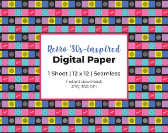 Retro jaren 80 digitaal papier: naadloos plakboekpatroon (JPG-download)
