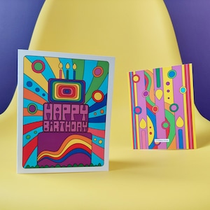 Rétro carte de voeux géniale de joyeux anniversaire de Zazzle.be Liste d'envies Vous avez des idées ? d'anniversaire des années 60 | Carte d'anniversaire hippie | Carte d'anniversaire psychédélique d'art d'affiche | Carte des années 60