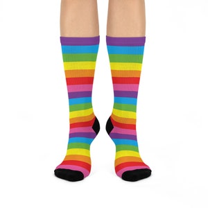 Rainbow Stripe Socks | Rainbow DTG Crew Socks | Colorful Stripe Crew Socks | Rainbow One-Size-Fits-All Socks