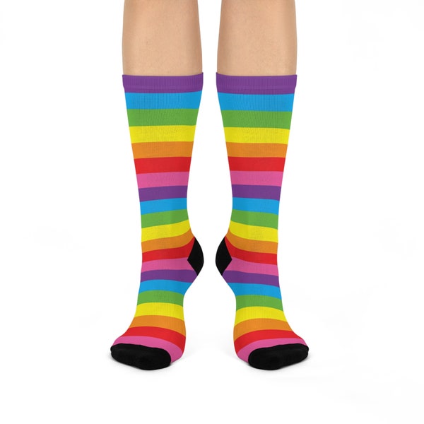 Regenbogen Streifen Socken | Regenbogen DTG Crew Socken | Bunte Streifen Crew Socken | Regenbogen One-Size-Fits-All Socken