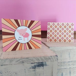 Tarjeta de felicitación vegana / Tarjeta de felicitación de cerdo / Tarjeta de animal de granja / Tarjeta de diseño retro / Tarjeta de protección animal / Tarjeta vegana para los animales