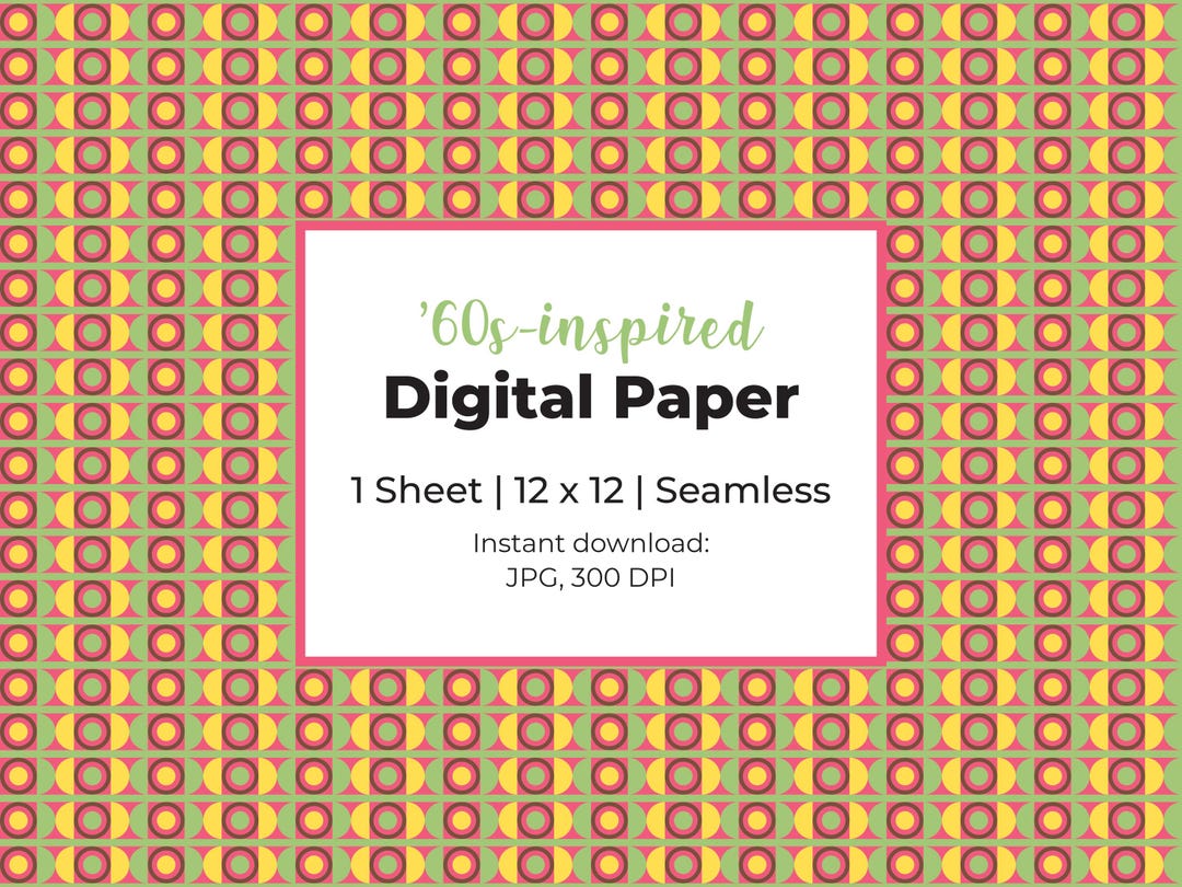 Retro 60s Digital Paper: Seamless Scrapbook Pattern (12x12) (digital ...