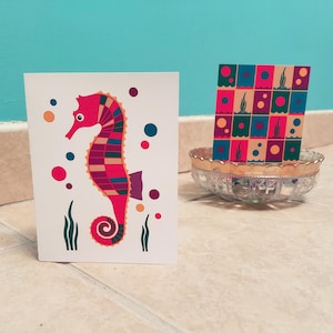 Tarjeta de felicitación de caballito de mar / Tarjeta con temática oceánica / Tarjeta con temática marina / Tarjeta artística de caballito de mar / Tarjeta artística de hermosas criaturas marinas / Tarjeta bajo el mar