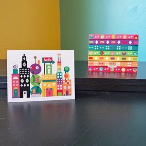 Cool City Greeting Card | Colorful Cityscape Card | Whimsical City Art | Colorful Hello Greeting Card | Rainbow City Anytime Occasion Card