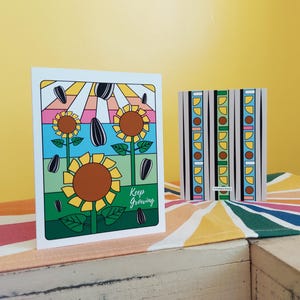 de voeux tournesol | Fleur d'été | Continuez à grandir carte de voeux inspirée | d'art de tournesol | Carte vierge d'encouragement