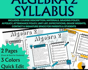 Algebra 2 Syllabus | High School Math Course (Editable in Canva)