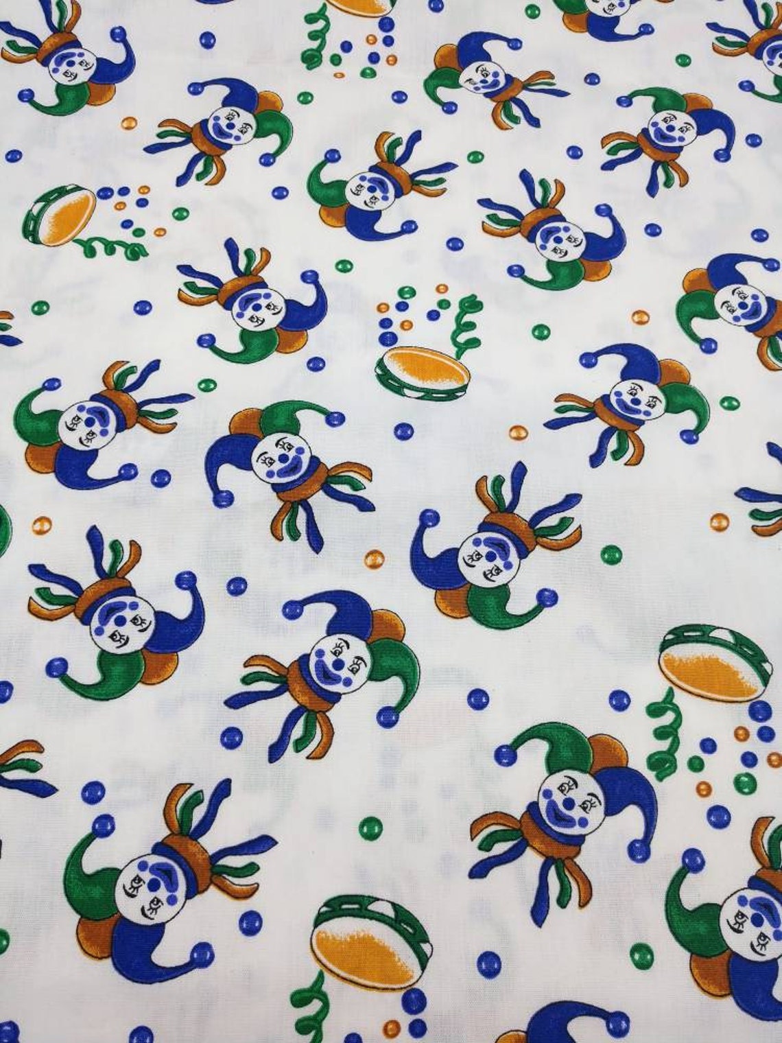 Mardi Gras Jester Fabric Purple Green & Gold on White Etsy España