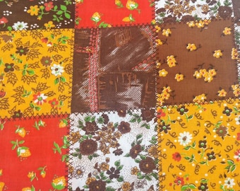 Vintage Cotton Fabric Brown and Orange Floral Stripe Quilting Sewing BTHY 