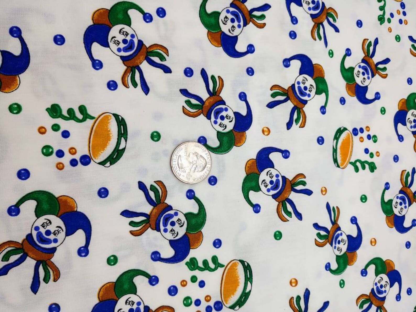 Mardi Gras Jester Fabric Purple Green & Gold on White Etsy España